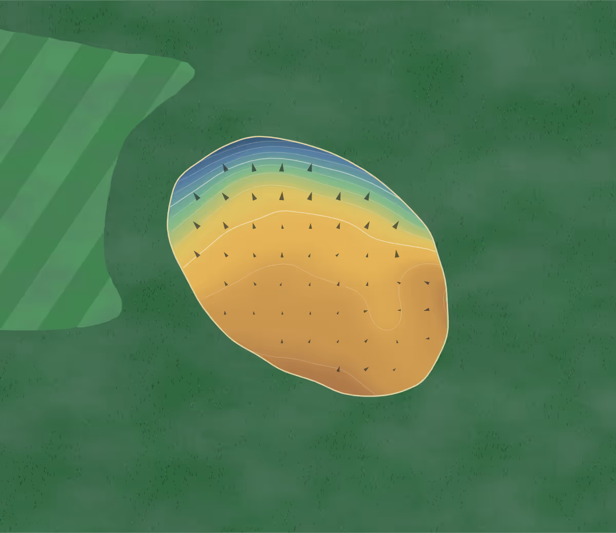 Green contour map of Springs in Wessington Springs, South Dakota — 78 elevation contours at a 3-inch interval with fall-line arrows, traced from 1-meter lidar
