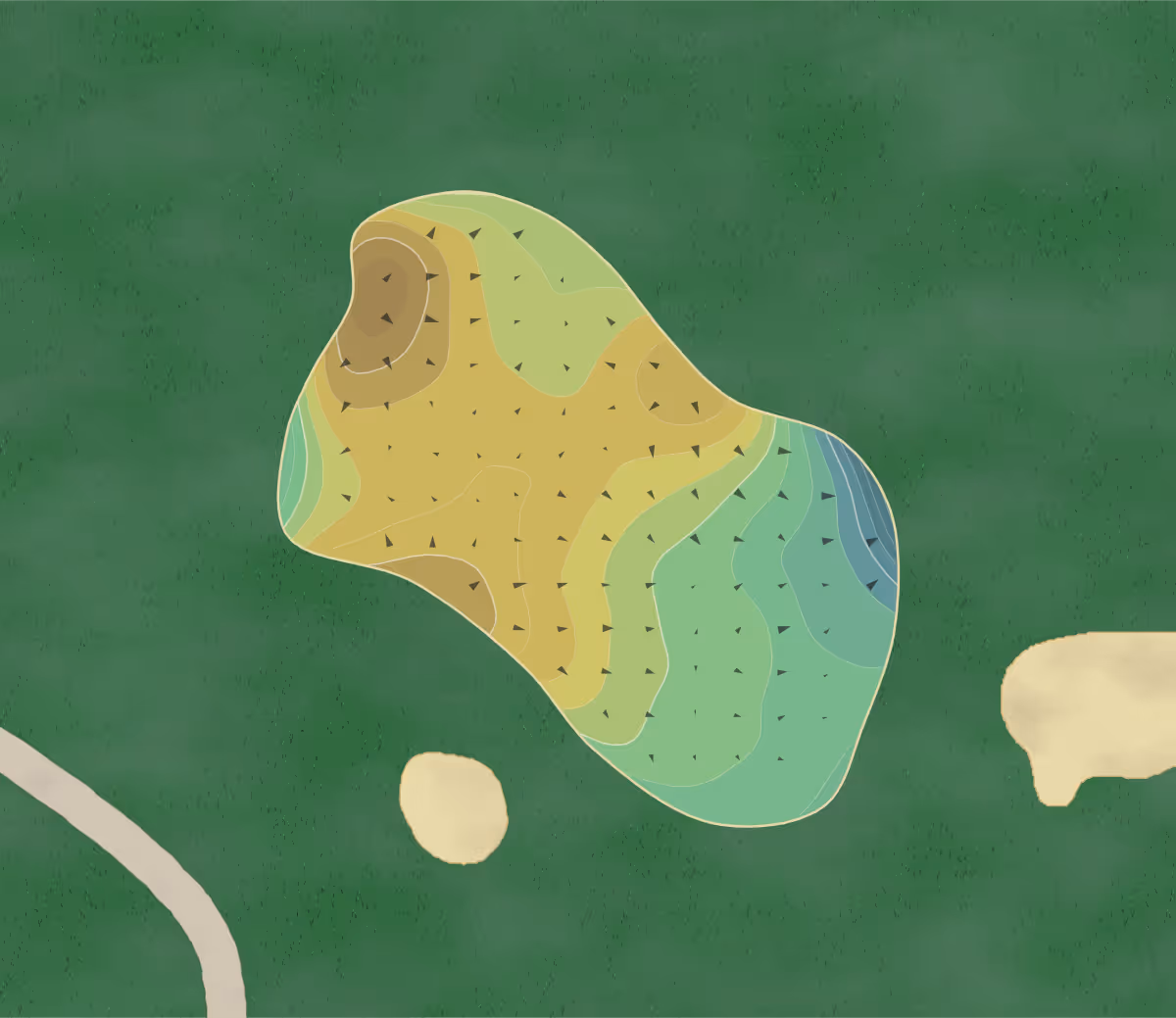 Green contour map of Spur Northwoods in Columbia, South Carolina — 186 elevation contours at a 3-inch interval with fall-line arrows, traced from 1-meter lidar