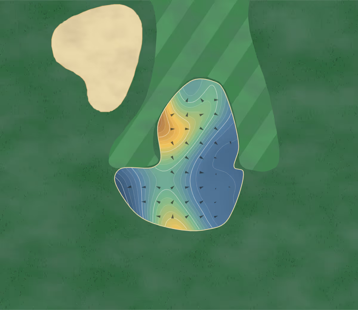 Green contour map of Spur Valley in Edgewater, Canada: 122 elevation contours at a 8-centimeter interval with fall-line arrows, traced from 1-meter lidar