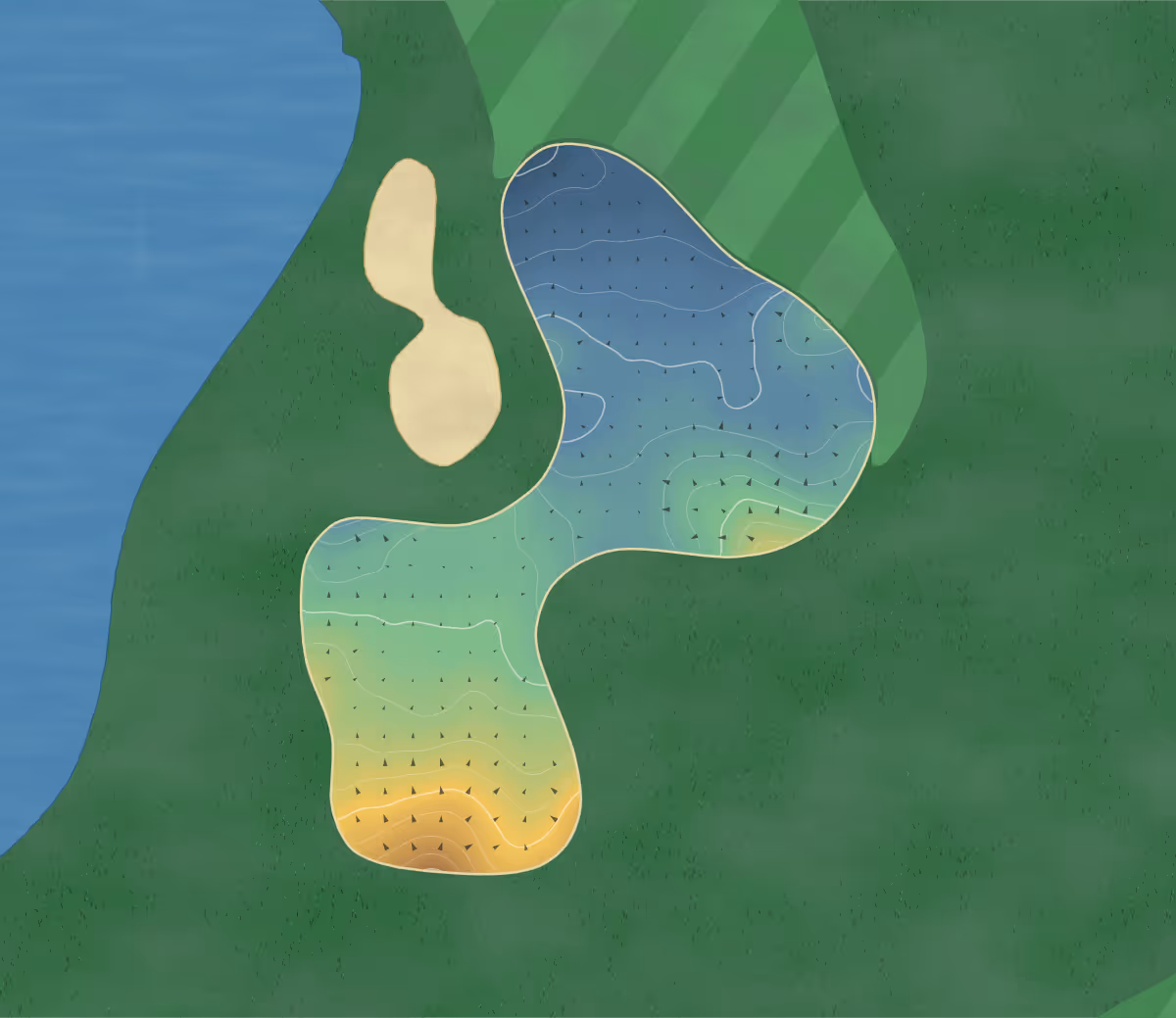 Green contour map of Square Links in Frankfort, Illinois — 216 elevation contours at a 3-inch interval with fall-line arrows, traced from 1-meter lidar