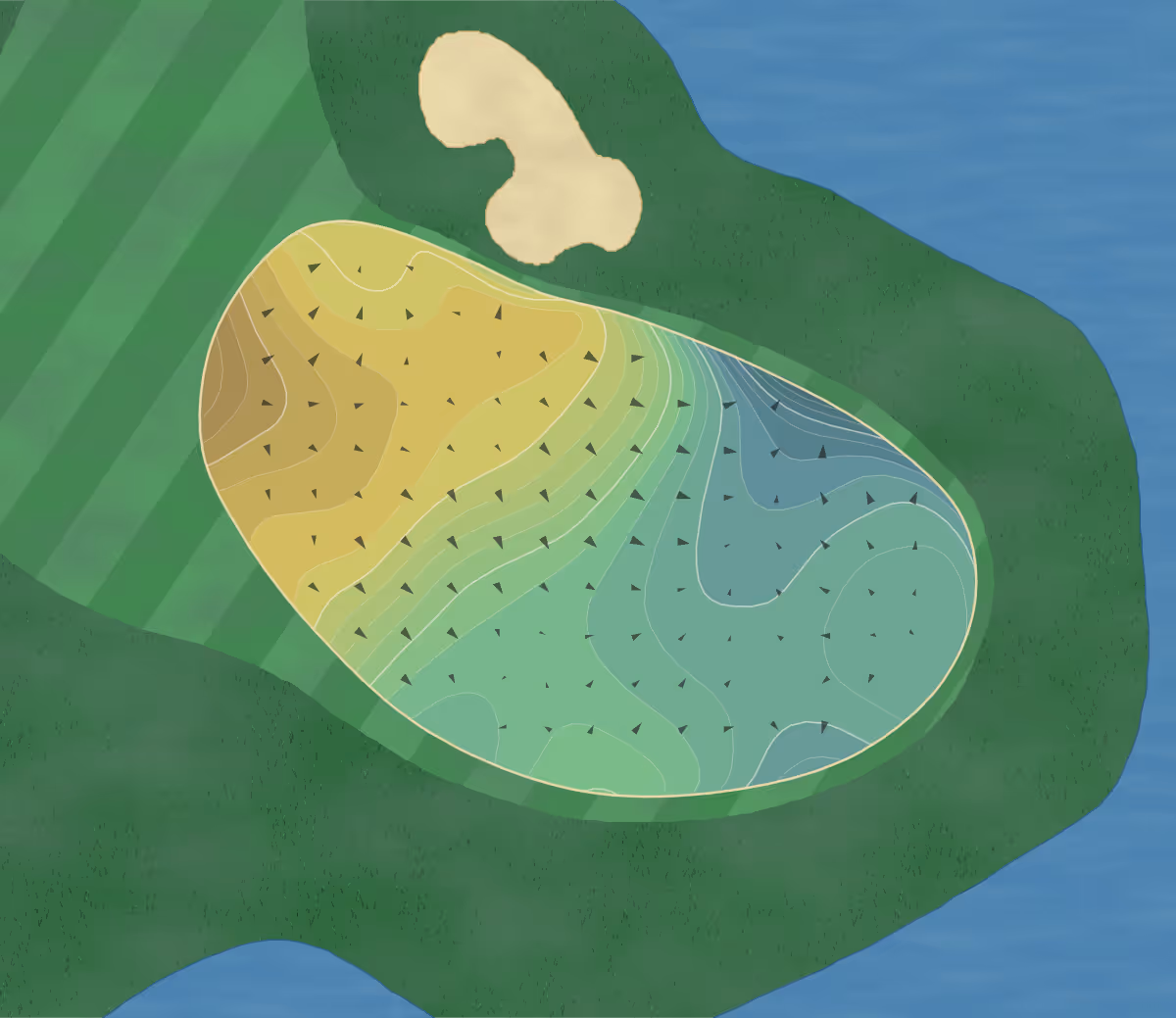 Green contour map of Squire Creek in Choudrant, Louisiana — 319 elevation contours at a 3-inch interval with fall-line arrows, traced from 1-meter lidar