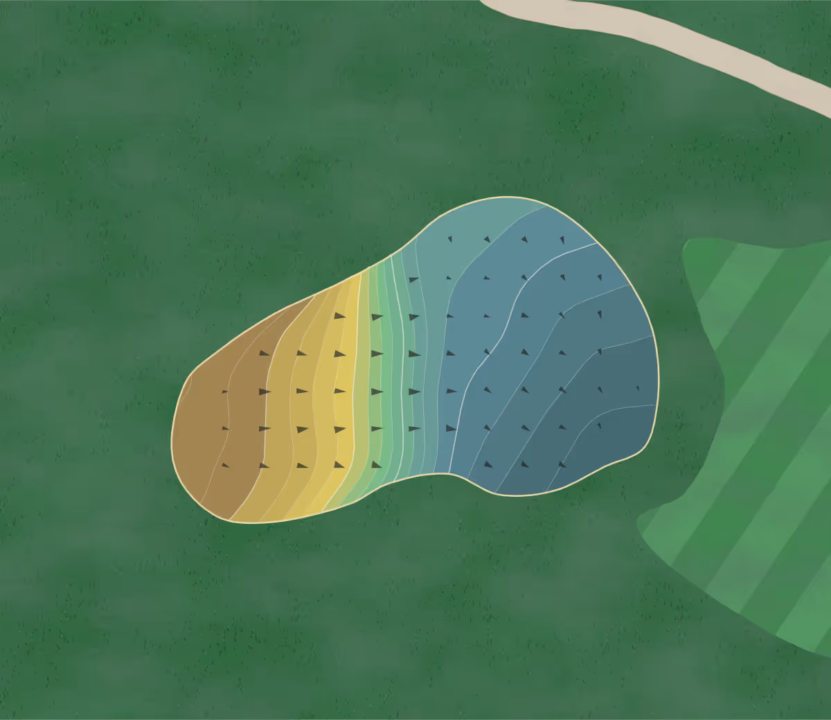Green contour map of St. Alban's in Ohio, United States — 127 elevation contours at a 3-inch interval with fall-line arrows, traced from 1-meter lidar