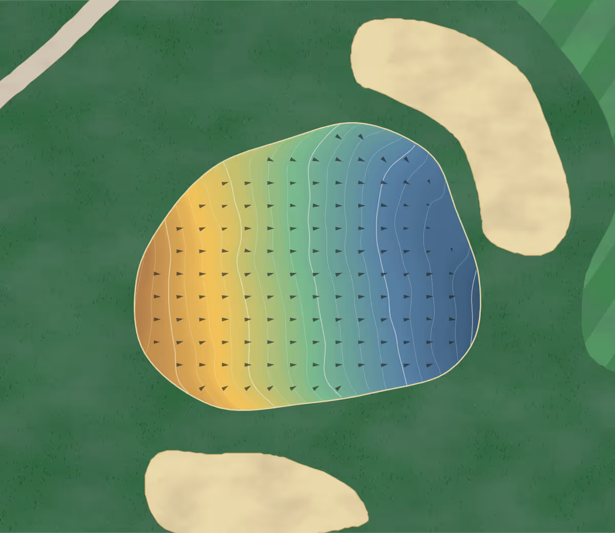 Green contour map of St. Boniface in Winnipeg, Canada — 147 elevation contours at a 8-centimeter interval with fall-line arrows, traced from 1-meter lidar