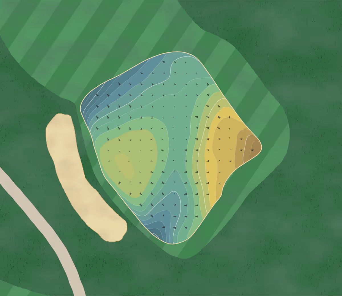 Green contour map of St Clair in Belleville, Illinois — 241 elevation contours at a 3-inch interval with fall-line arrows, traced from 1-meter lidar
