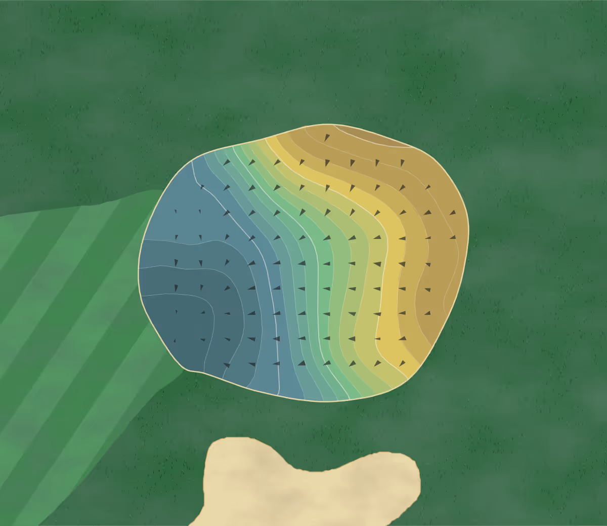 Green contour map of St Cloud in St. Cloud, Minnesota — 180 elevation contours at a 3-inch interval with fall-line arrows, traced from 1-meter lidar