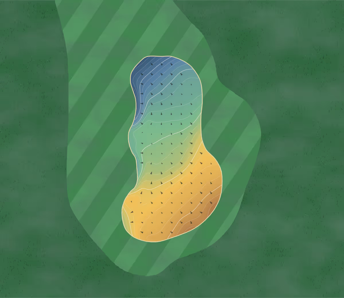 Green contour map of St Enodoc in Wadebridge, England: 203 elevation contours at a 8-centimeter interval with fall-line arrows, traced from 1-meter lidar