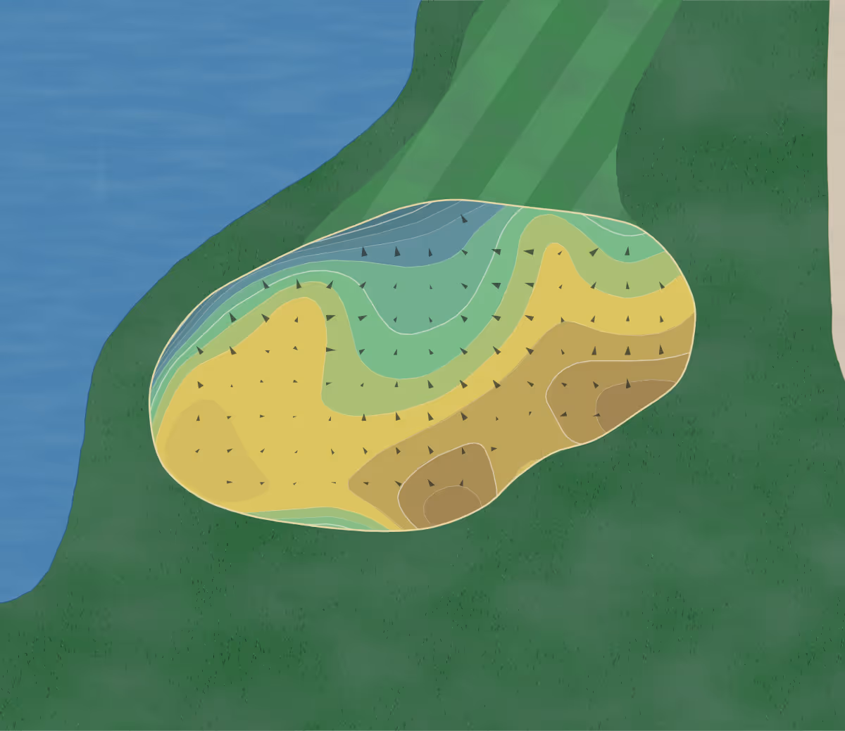 Green contour map of St George in St. George, Utah — 192 elevation contours at a 3-inch interval with fall-line arrows, traced from 1-meter lidar