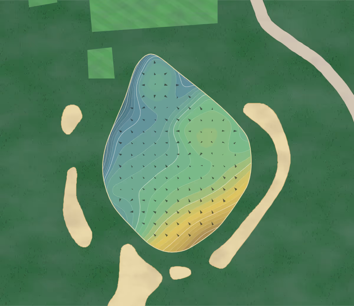 Green contour map of St Louis in St. Louis, Missouri — 277 elevation contours at a 3-inch interval with fall-line arrows, traced from 1-meter lidar
