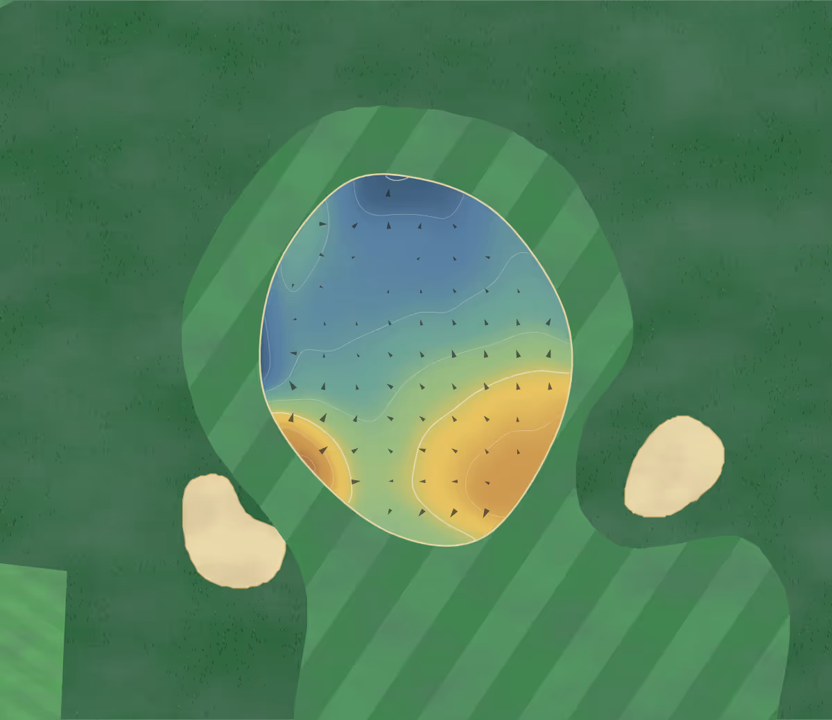 Green contour map of Staddon Heights in Plymouth, England: 13 elevation contours at a 8-centimeter interval with fall-line arrows, traced from 1-meter lidar