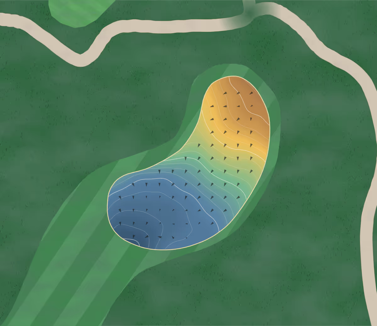 Green contour map of Stamford in Stalybridge, England: 195 elevation contours at a 8-centimeter interval with fall-line arrows, traced from 1-meter lidar