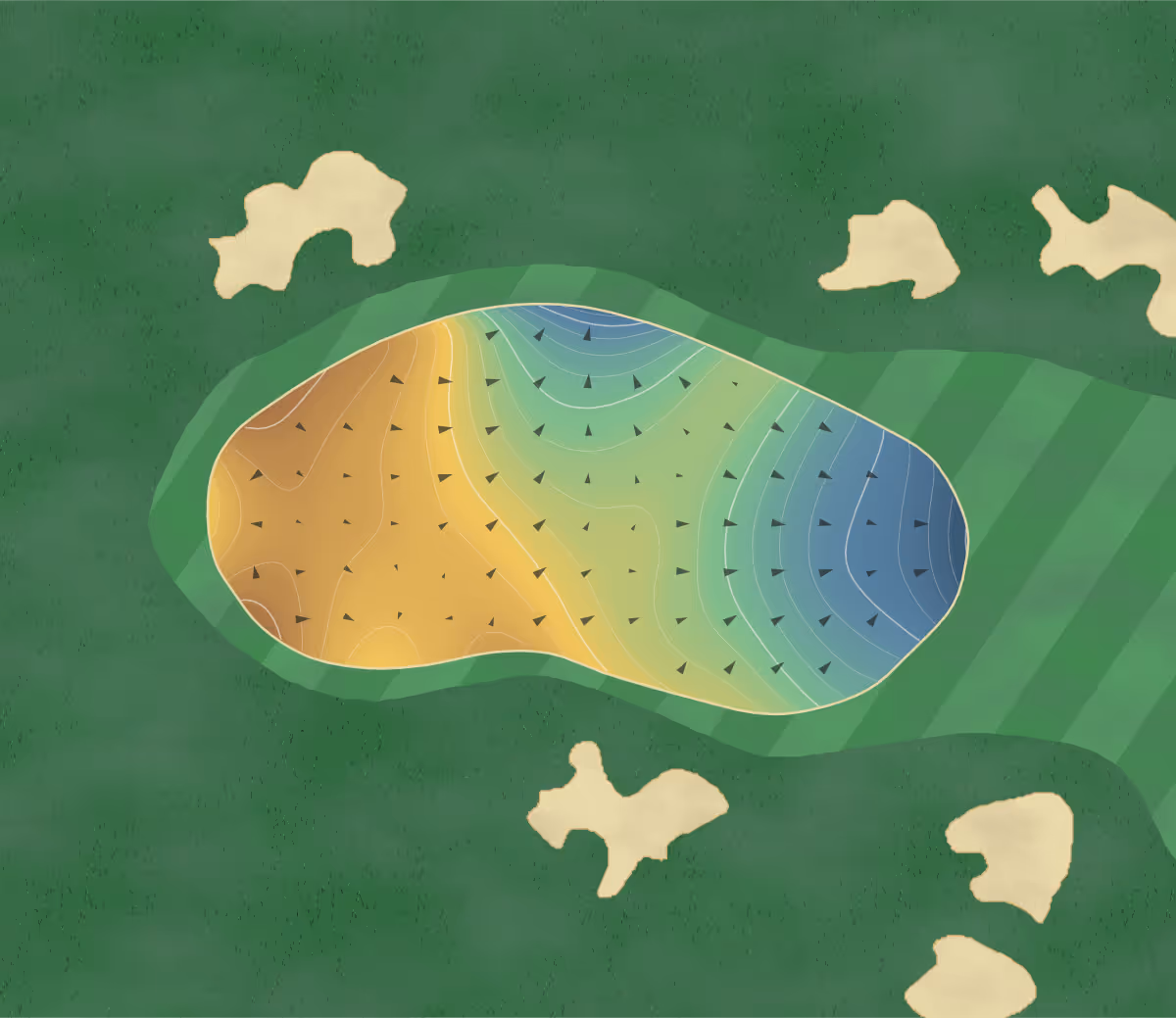 Green contour map of Standard Club in Johns Creek, Georgia: 260 elevation contours at a 3-inch interval with fall-line arrows, traced from 1-meter lidar