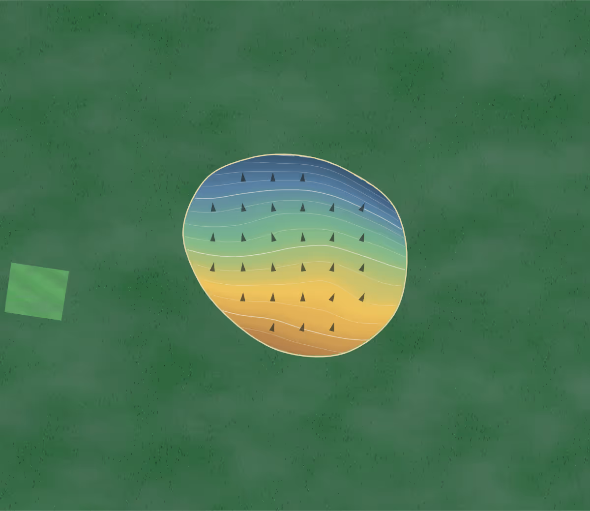 Green contour map of Stanley Park Pitch in Vancouver, Canada — 137 elevation contours at a 8-centimeter interval with fall-line arrows, traced from 1-meter lidar