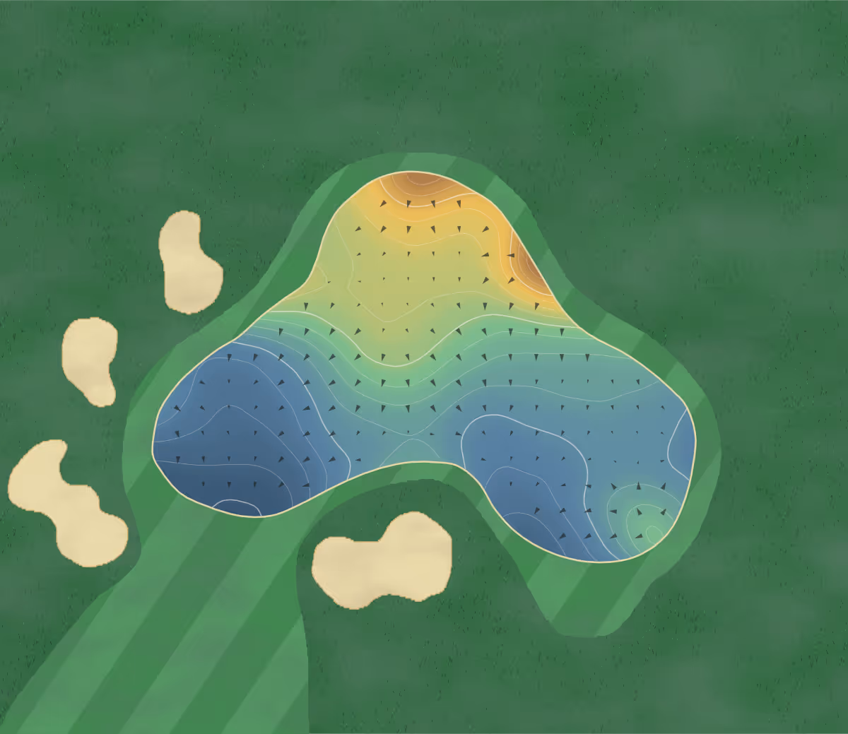Green contour map of Stapleford Park in Melton Mowbray, England: 191 elevation contours at a 8-centimeter interval with fall-line arrows, traced from 1-meter lidar