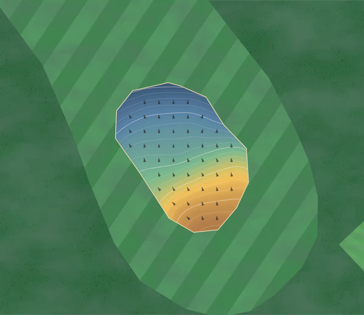 Green contour map of Stepaside in Ireland, Ireland: 95 elevation contours at a 8-centimeter interval with fall-line arrows, traced from 1-meter lidar