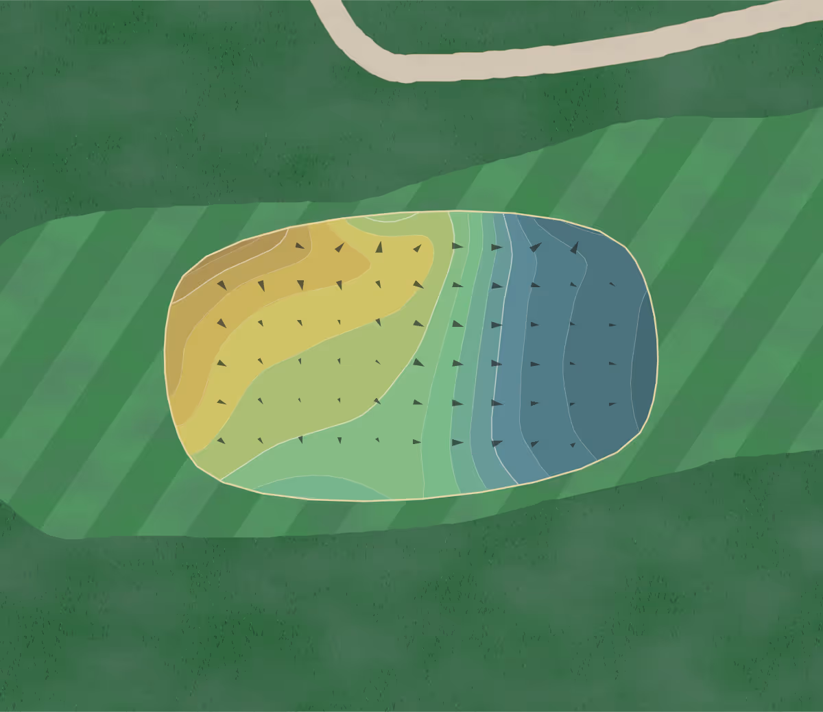 Green contour map of Stevens in Dallas, Texas — 188 elevation contours at a 3-inch interval with fall-line arrows, traced from 1-meter lidar
