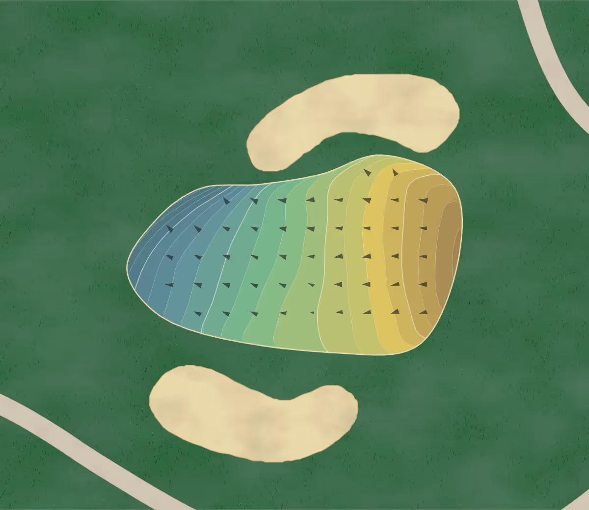 Green contour map of Stillmeadow CC in Cincinnati, Ohio — 262 elevation contours at a 3-inch interval with fall-line arrows, traced from 1-meter lidar
