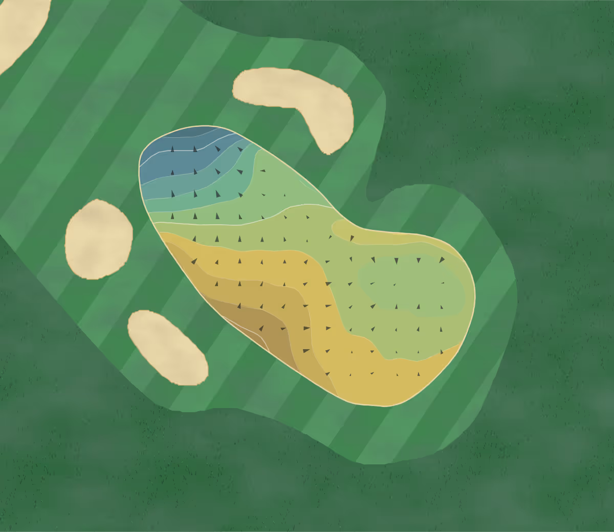 Green contour map of Stinchcombe Hill in Dursley, England — 156 elevation contours at a 8-centimeter interval with fall-line arrows, traced from 1-meter lidar