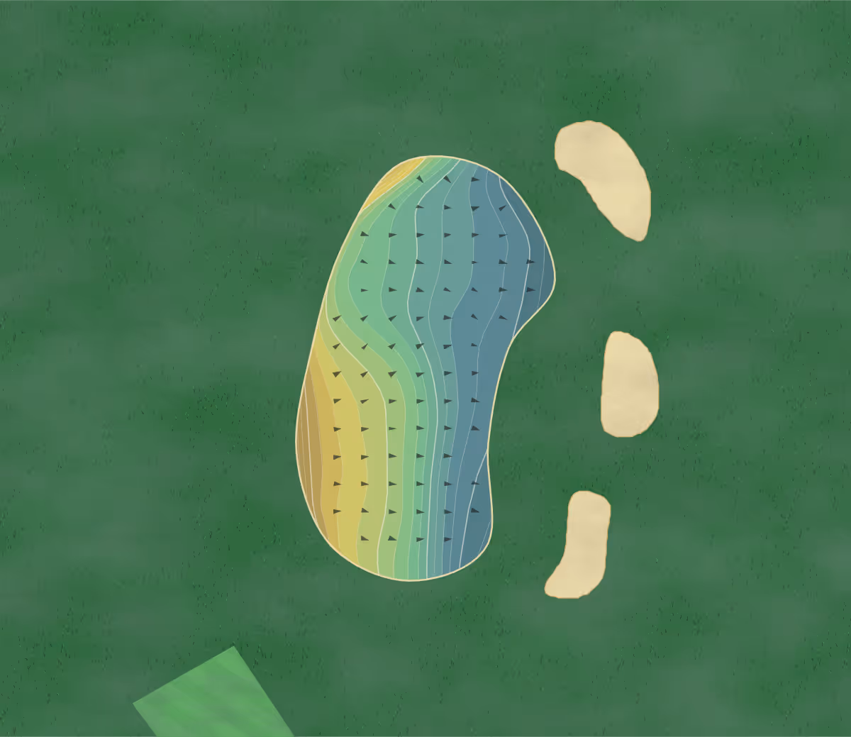 Green contour map of Stockwood Vale in Bristol, England — 172 elevation contours at a 8-centimeter interval with fall-line arrows, traced from 1-meter lidar