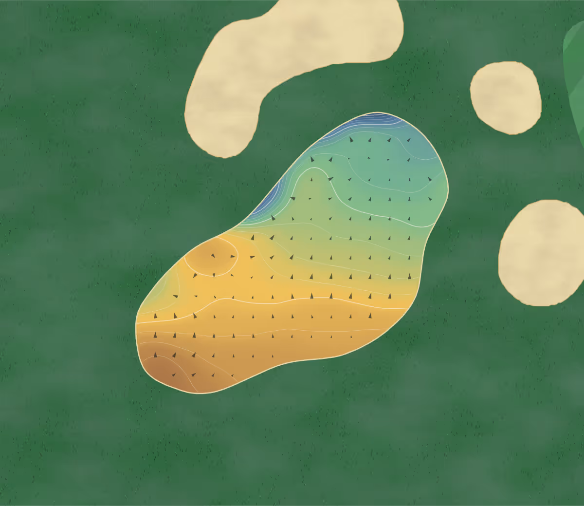 Green contour map of Stoke Albany in Market Harborough, England: 116 elevation contours at a 8-centimeter interval with fall-line arrows, traced from 1-meter lidar