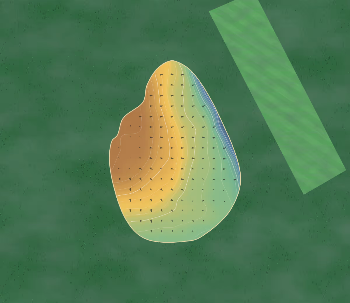 Green contour map of Constable Course in Leavenheath, England: 221 elevation contours at a 8-centimeter interval with fall-line arrows, traced from 1-meter lidar