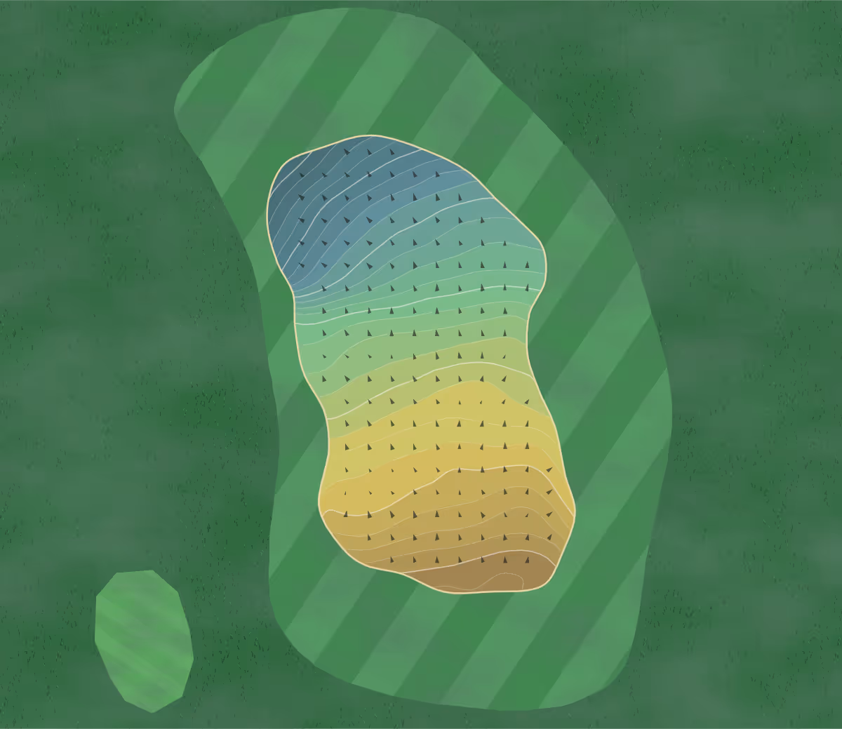 Green contour map of Stoke Rochford in Grantham, England — 260 elevation contours at a 8-centimeter interval with fall-line arrows, traced from 1-meter lidar