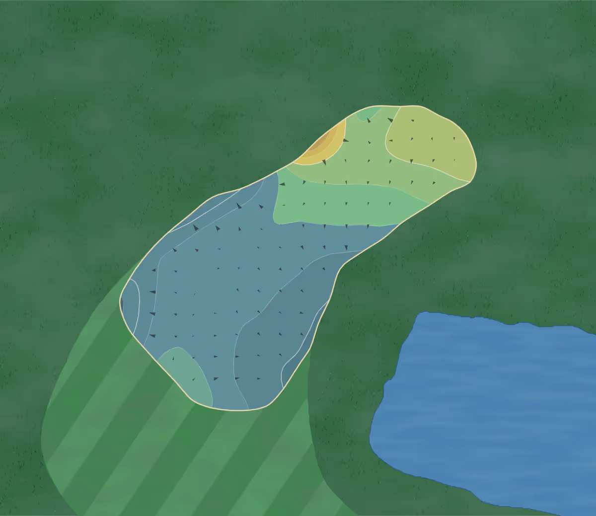 Green contour map of Stone Creek in Oswego, New York — 169 elevation contours at a 3-inch interval with fall-line arrows, traced from 1-meter lidar