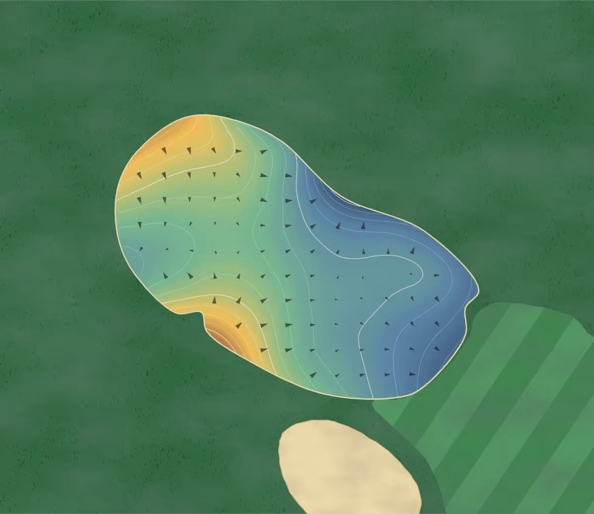 Green contour map of Stone Creek in Urbana, Illinois: 178 elevation contours at a 3-inch interval with fall-line arrows, traced from 1-meter lidar