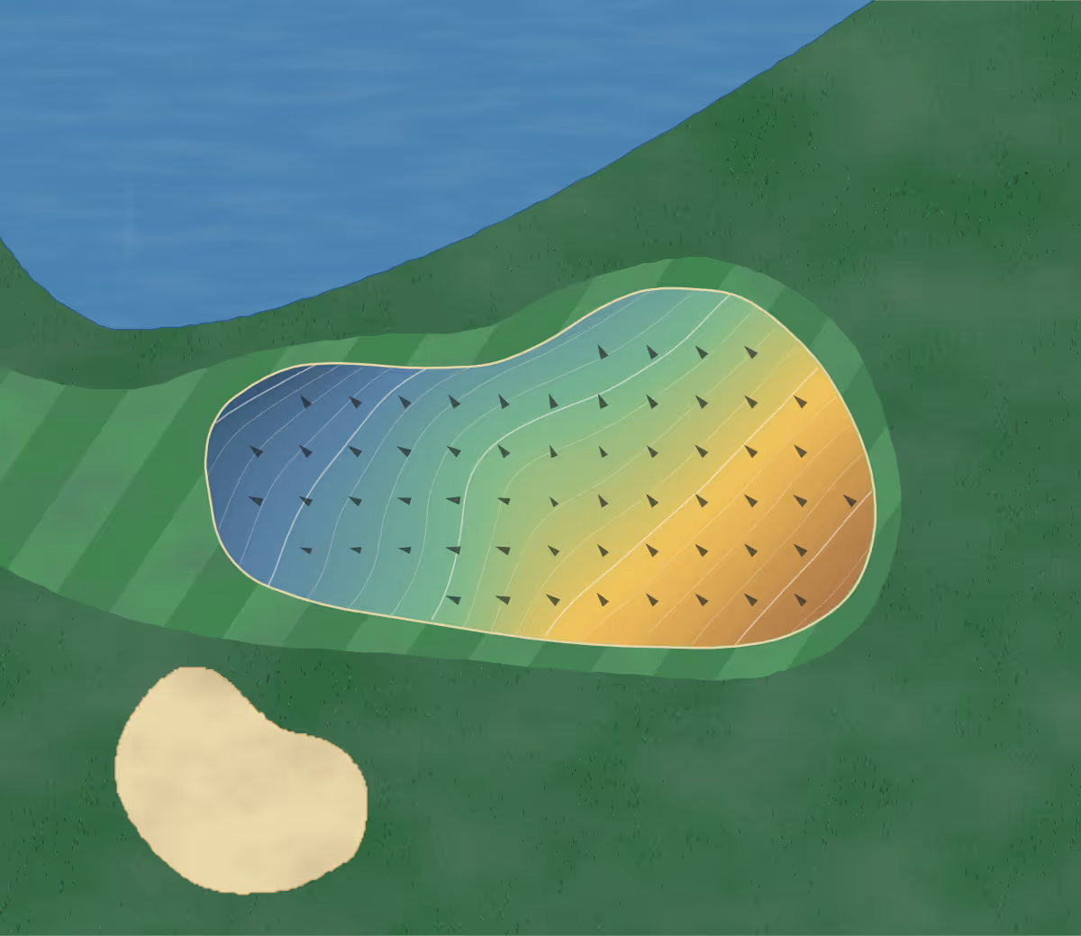 Green contour map of Stone Creek in Valdosta, Georgia: 152 elevation contours at a 3-inch interval with fall-line arrows, traced from 1-meter lidar