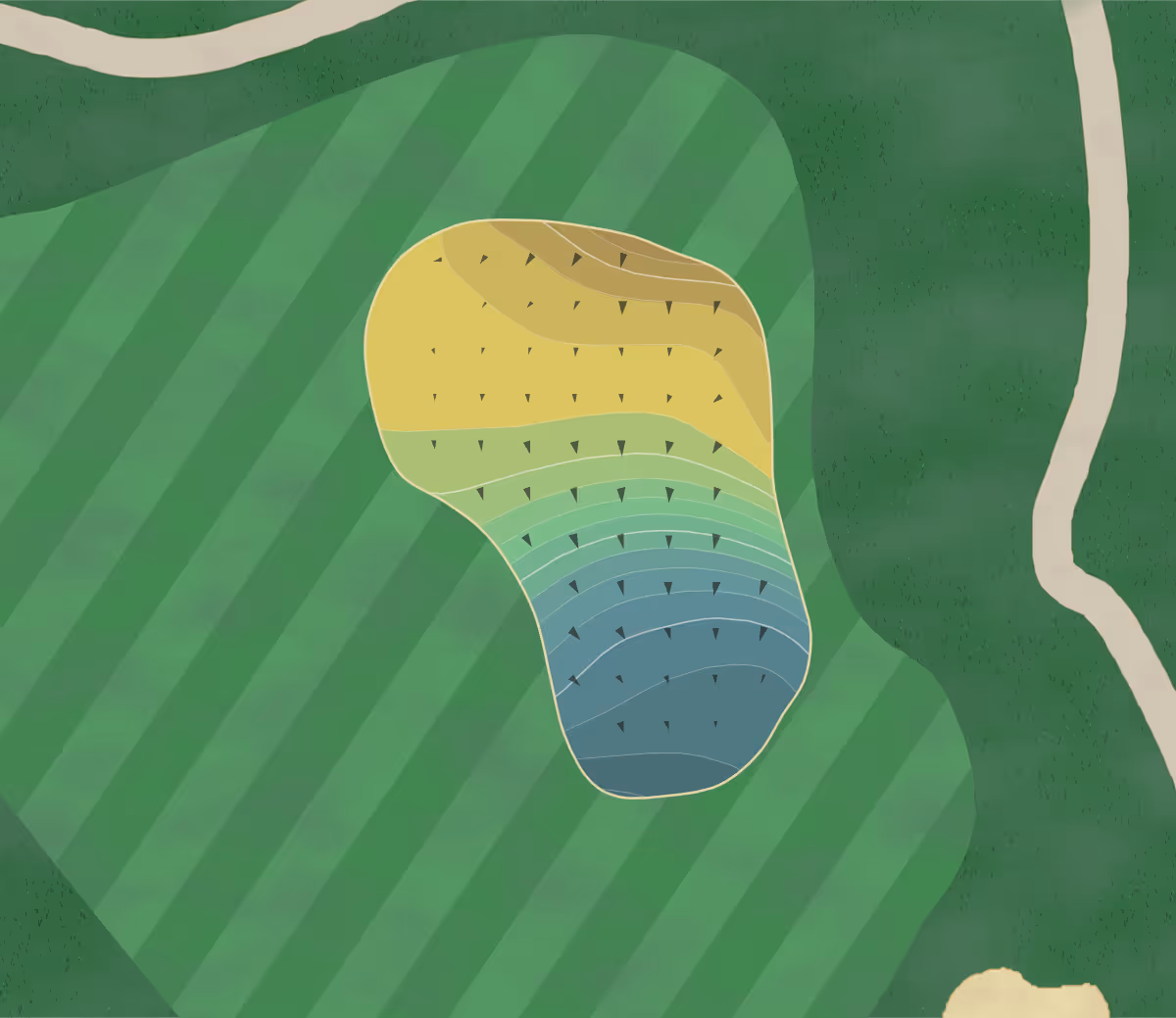 Green contour map of Stone Creek in Williamsburg, Iowa — 98 elevation contours at a 3-inch interval with fall-line arrows, traced from 1-meter lidar