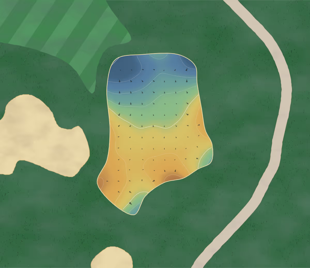 Green contour map of Stone Creek in Omaha, Nebraska: 91 elevation contours at a 3-inch interval with fall-line arrows, traced from 1-meter lidar