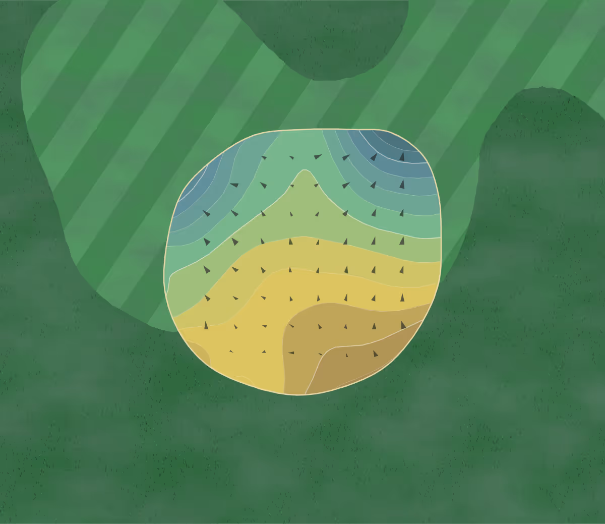 Green contour map of Stone Ridge in Bowling Green, Ohio — 173 elevation contours at a 3-inch interval with fall-line arrows, traced from 1-meter lidar