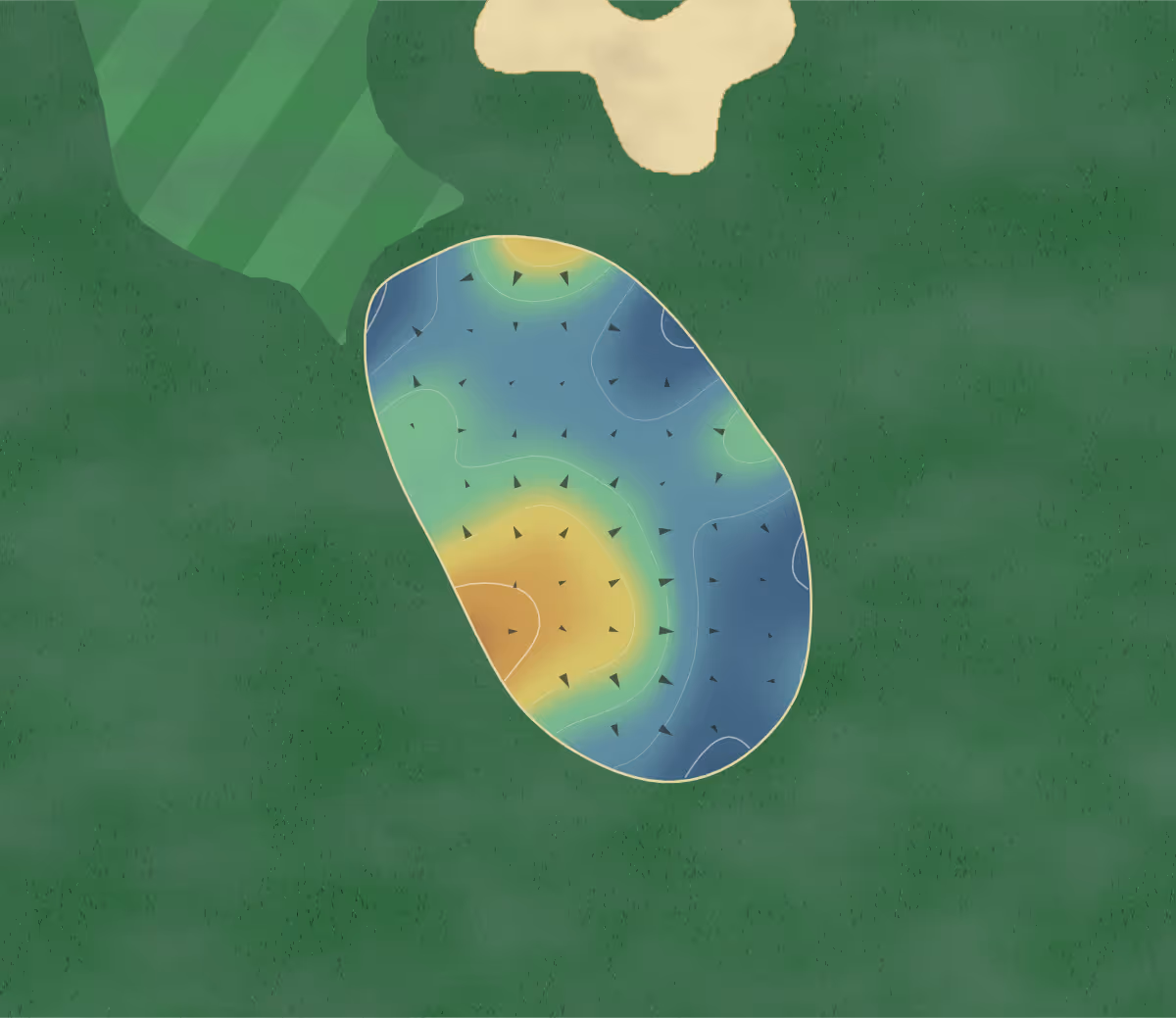 Green contour map of Stonebridge in Ann Arbor, Michigan — 158 elevation contours at a 3-inch interval with fall-line arrows, traced from 1-meter lidar