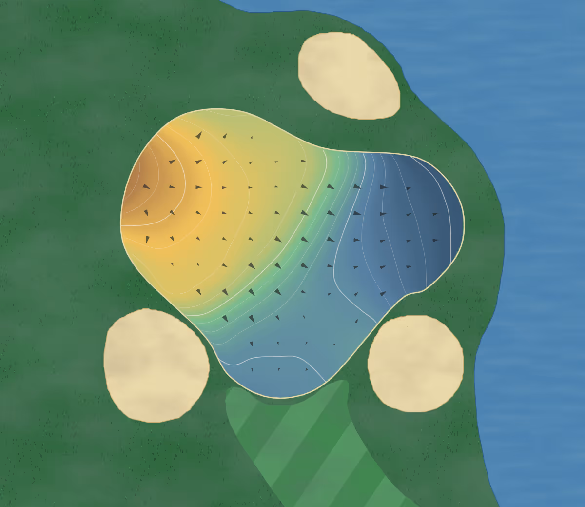 Green contour map of Stonebridge in Albany, Georgia — 143 elevation contours at a 3-inch interval with fall-line arrows, traced from 1-meter lidar