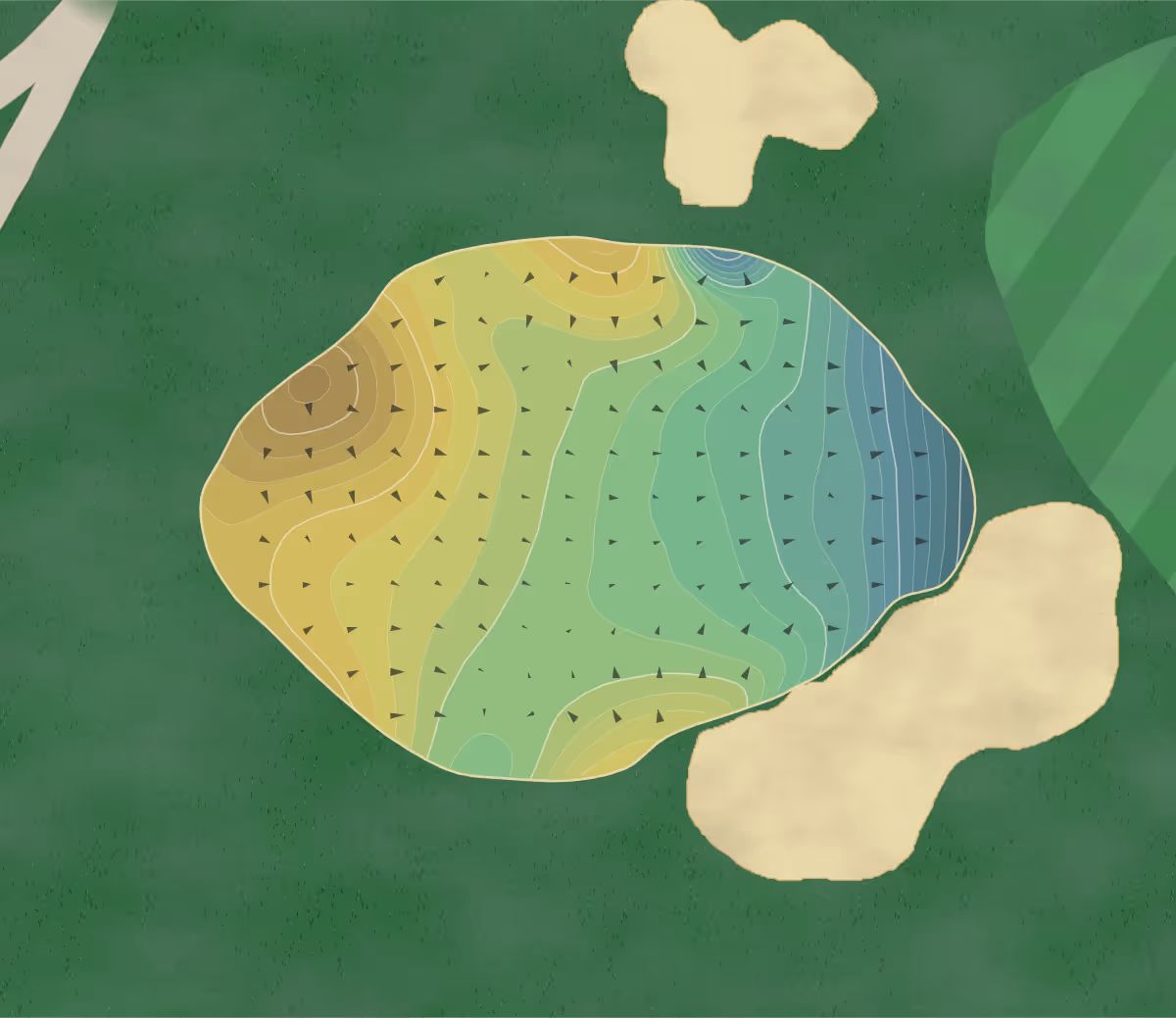 Green contour map of Stonehenge Golf in Richmond, Virginia — 219 elevation contours at a 3-inch interval with fall-line arrows, traced from 1-meter lidar