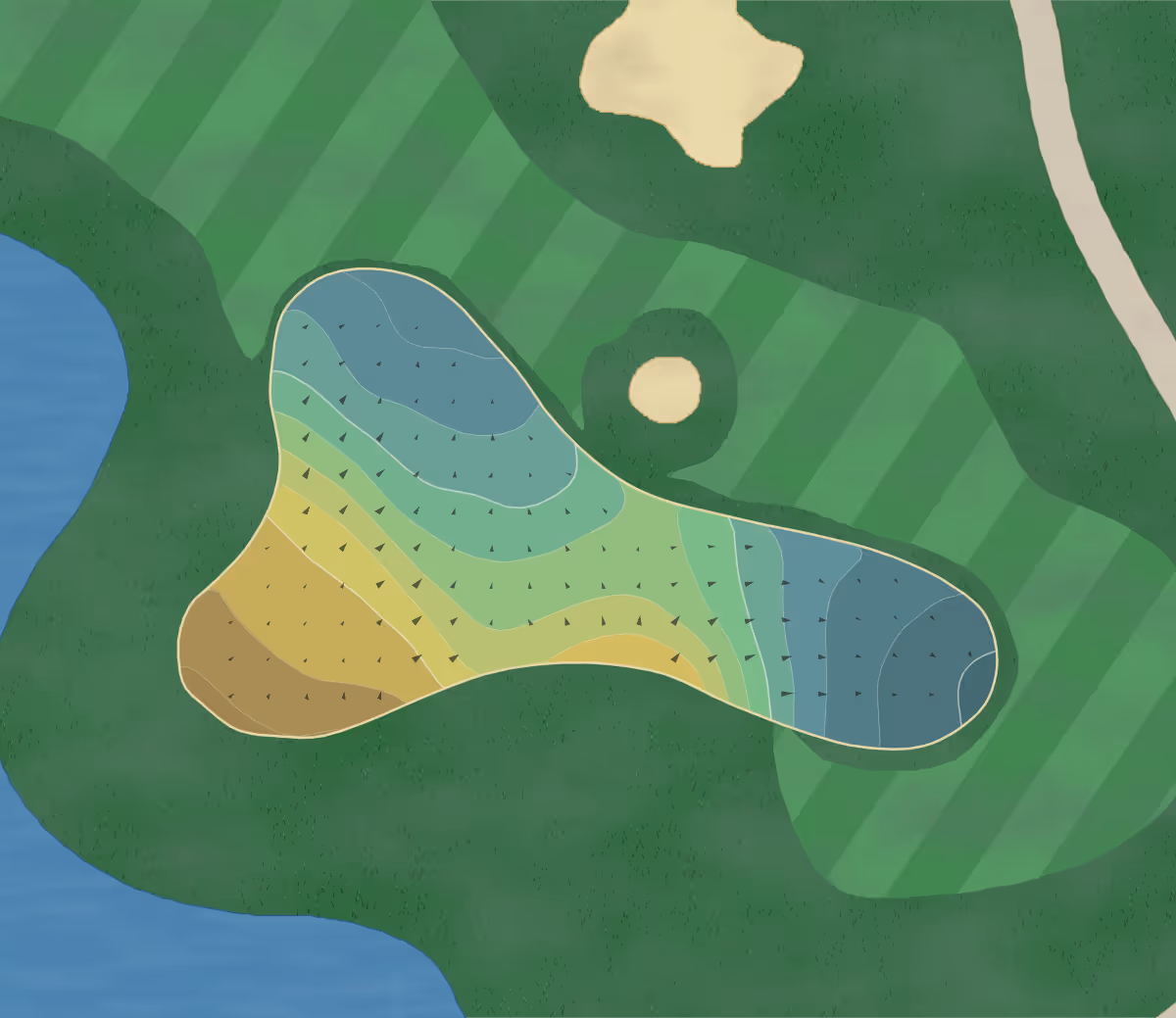 Green contour map of Stonelick Hills in Batavia, Ohio — 173 elevation contours at a 3-inch interval with fall-line arrows, traced from 1-meter lidar