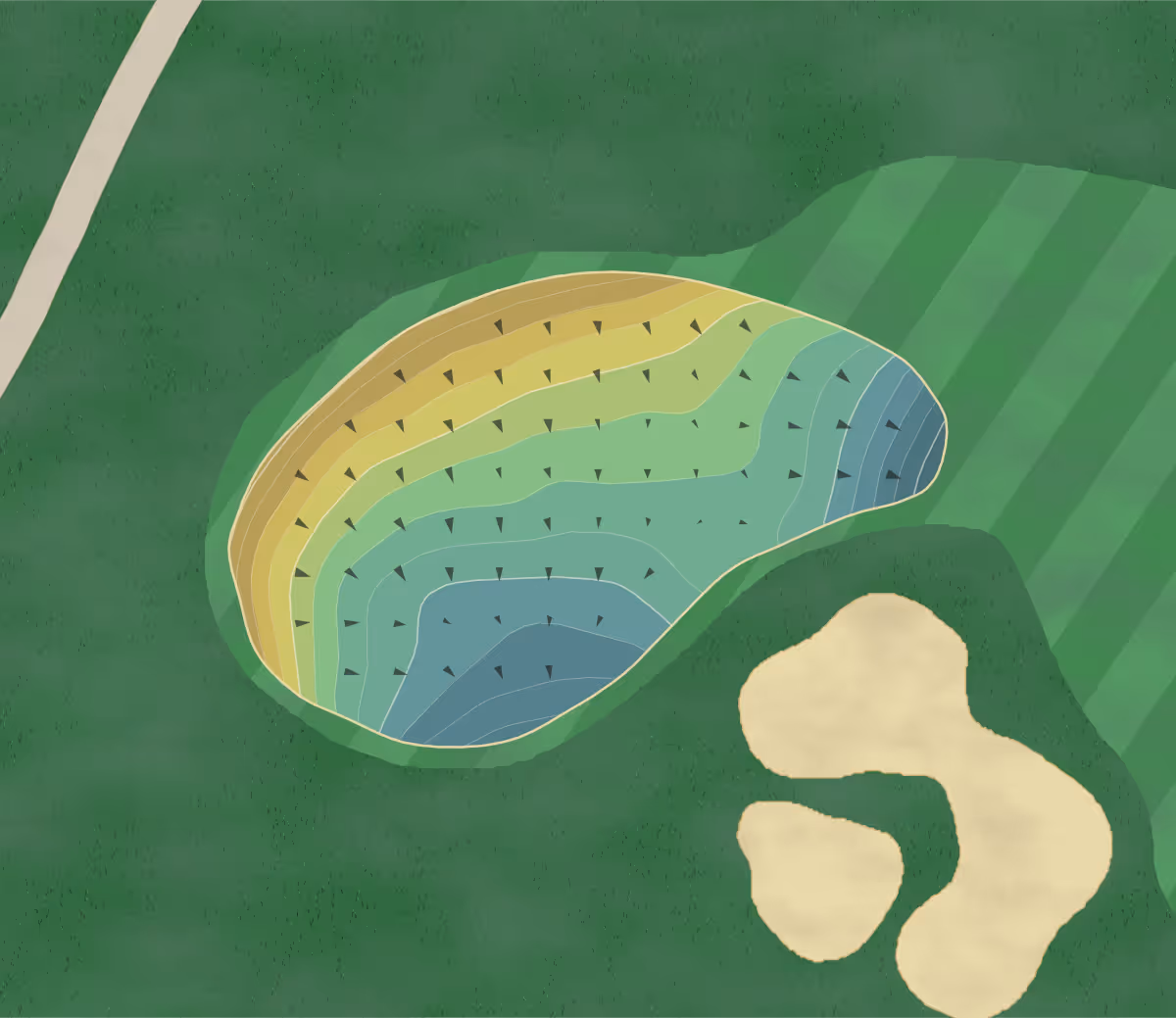 Green contour map of Stonewall Old Course in Elverson, Pennsylvania — 291 elevation contours at a 3-inch interval with fall-line arrows, traced from 1-meter lidar