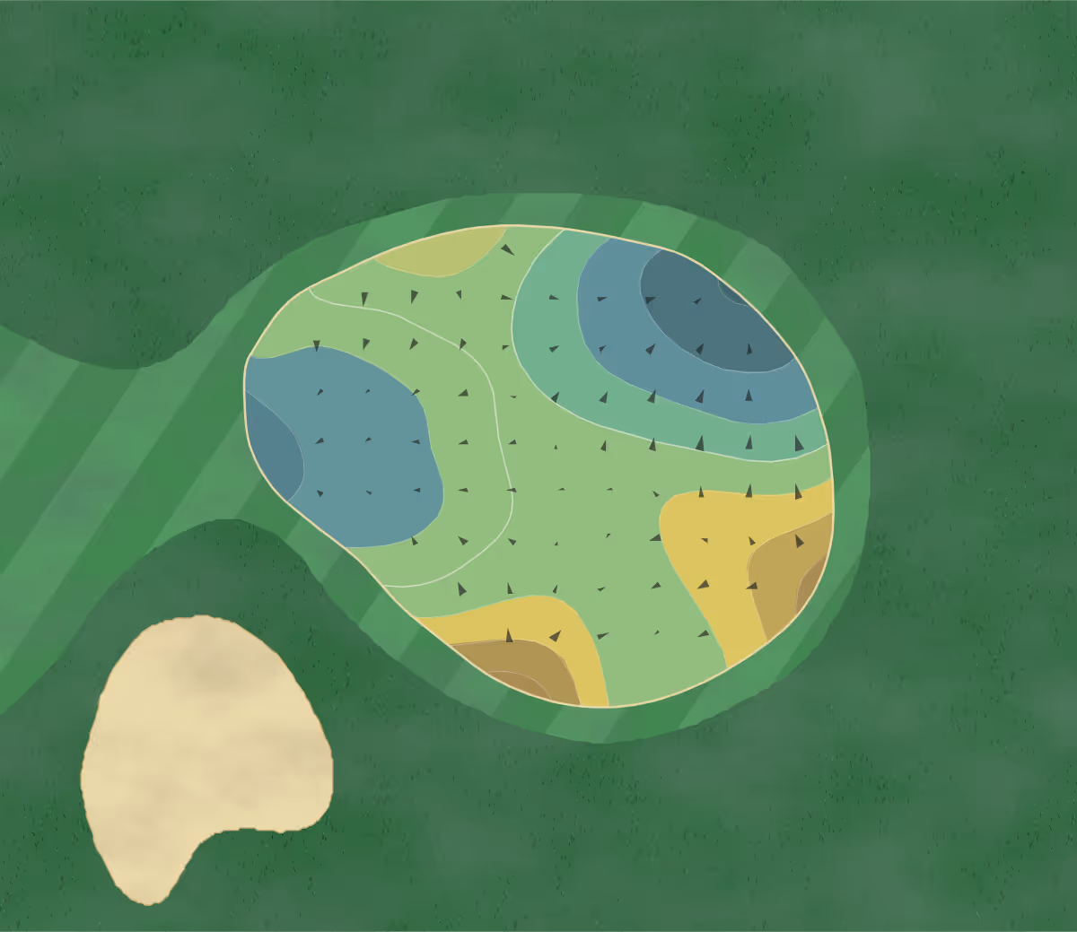 Green contour map of Stonewall Orchard in Ivanhoe, Illinois — 159 elevation contours at a 3-inch interval with fall-line arrows, traced from 1-meter lidar
