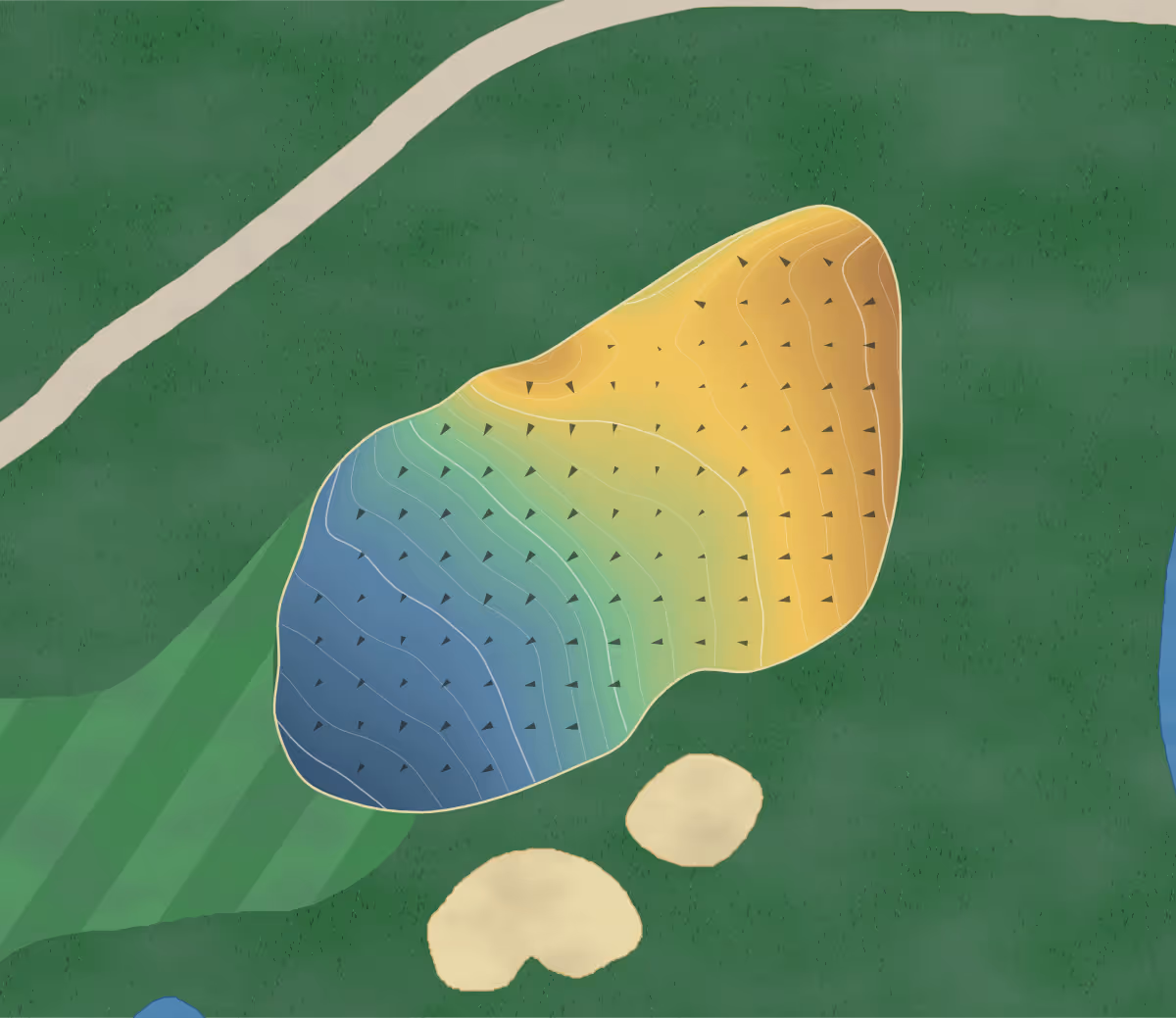 Green contour map of Stonewater in Caledonia, Michigan — 233 elevation contours at a 3-inch interval with fall-line arrows, traced from 1-meter lidar
