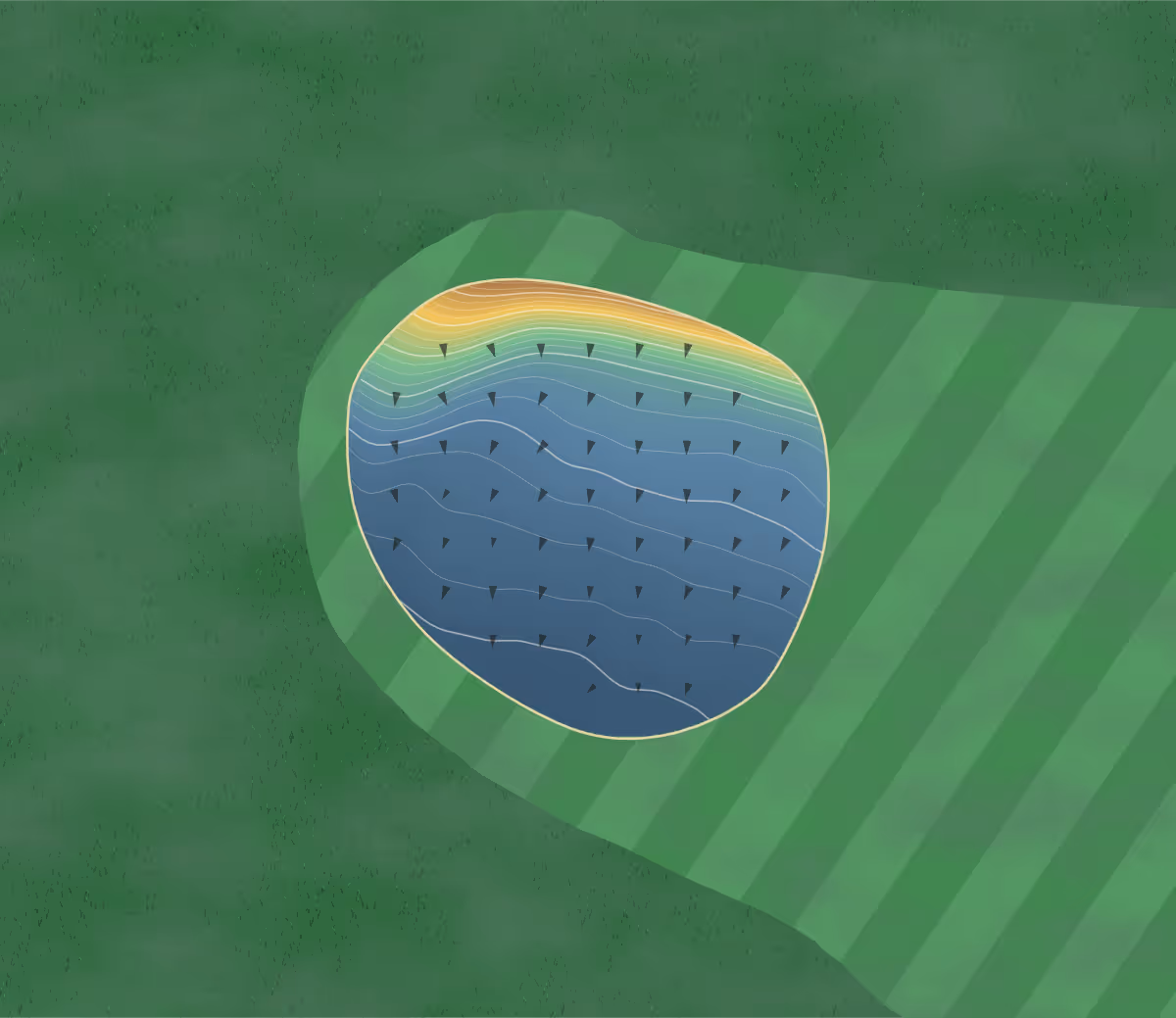 Green contour map of Stonyhurst in Clitheroe, England: 75 elevation contours at a 8-centimeter interval with fall-line arrows, traced from 1-meter lidar