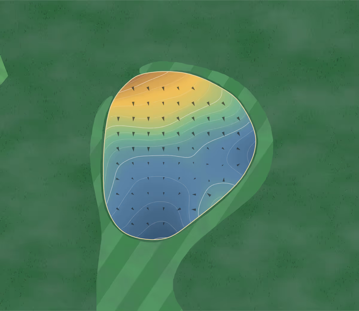 Green contour map of Storm Lake in Storm Lake, Iowa: 97 elevation contours at a 3-inch interval with fall-line arrows, traced from 1-meter lidar