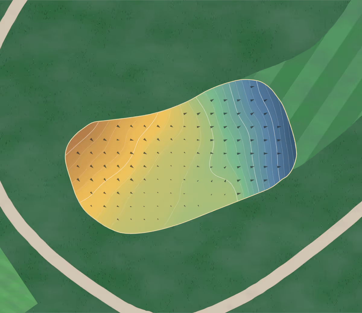 Green contour map of Stow Acres in Stow, Massachusetts — 188 elevation contours at a 3-inch interval with fall-line arrows, traced from 1-meter lidar