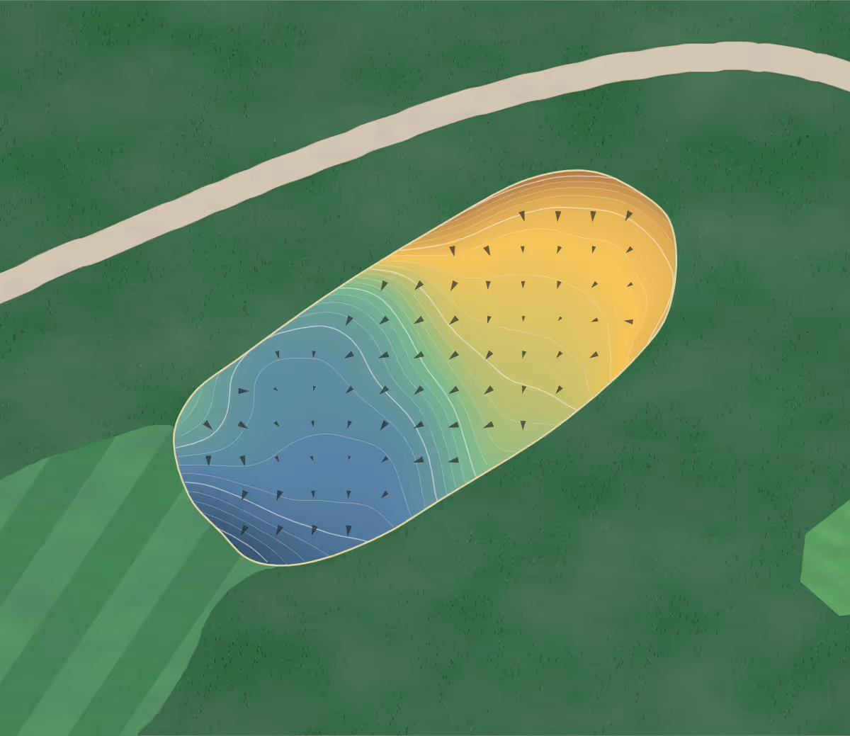Green contour map of Stowe Mountain Club in Stowe, Vermont — 209 elevation contours at a 3-inch interval with fall-line arrows, traced from 1-meter lidar