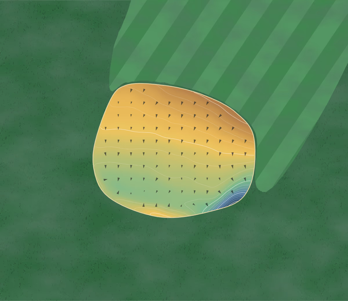 Green contour map of Stromness in Stromness, Scotland: 204 elevation contours at a 8-centimeter interval with fall-line arrows, traced from 1-meter lidar