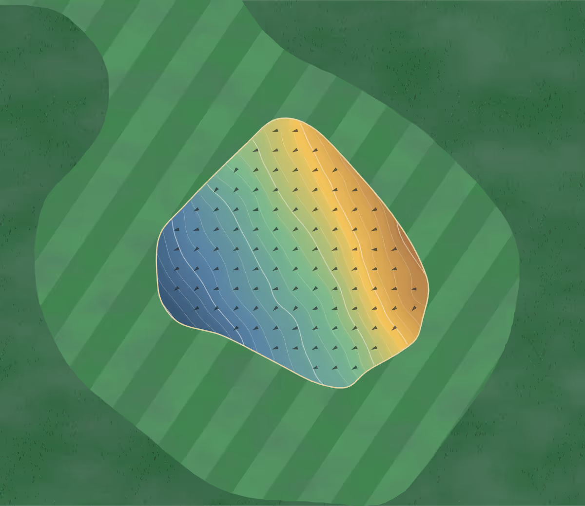 Green contour map of Stuart Lake in Fort St. James, Canada — 133 elevation contours at a 8-centimeter interval with fall-line arrows, traced from 1-meter lidar
