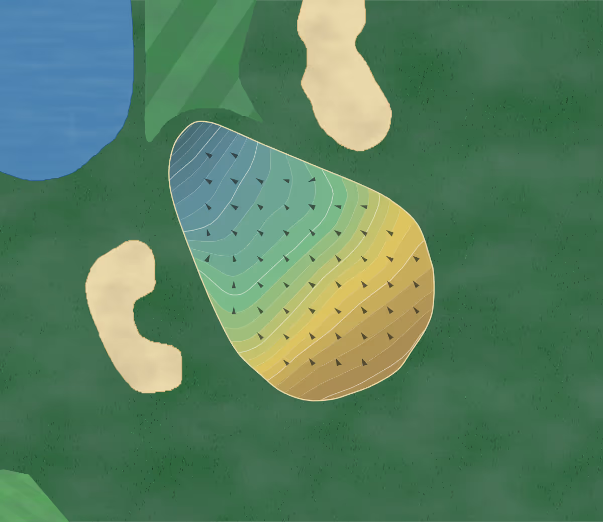 Green contour map of Suffield CC in Suffield, Connecticut — 136 elevation contours at a 3-inch interval with fall-line arrows, traced from 1-meter lidar