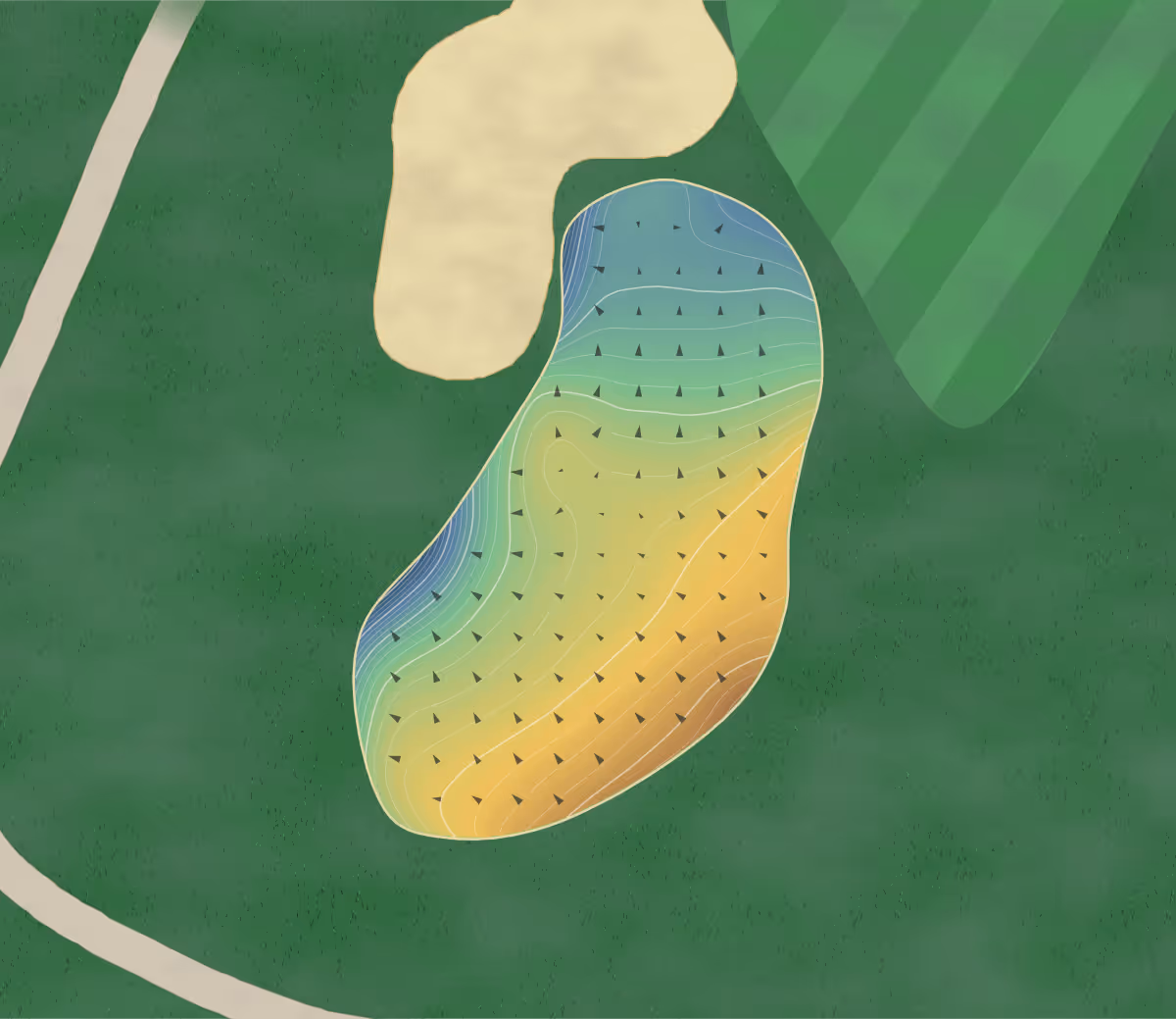 Green contour map of Sugar Hill in Buford, Georgia — 361 elevation contours at a 3-inch interval with fall-line arrows, traced from 1-meter lidar