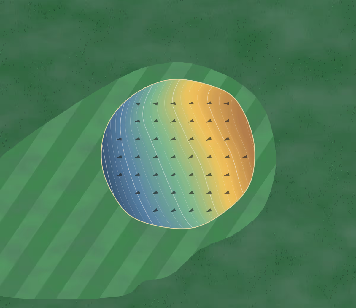 Green contour map of Sugar Hills in Goodland, Kansas: 210 elevation contours at a 3-inch interval with fall-line arrows, traced from 1-meter lidar