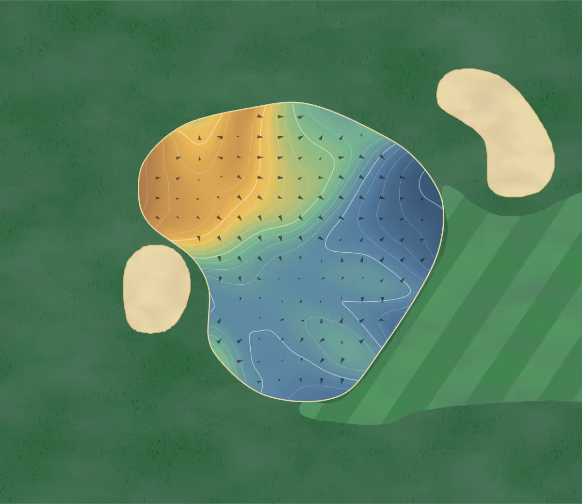 Green contour map of Sugarloaf in Carrabassett Valley, Maine: 288 elevation contours at a 3-inch interval with fall-line arrows, traced from 1-meter lidar