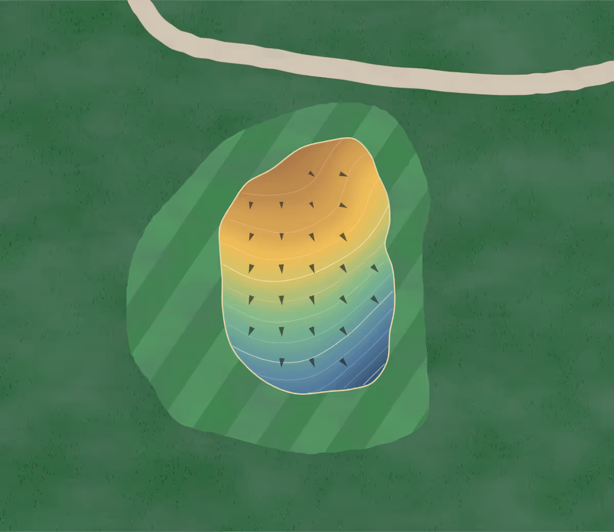Green contour map of Sullivan Elks in Sullivan, Illinois — 132 elevation contours at a 3-inch interval with fall-line arrows, traced from 1-meter lidar