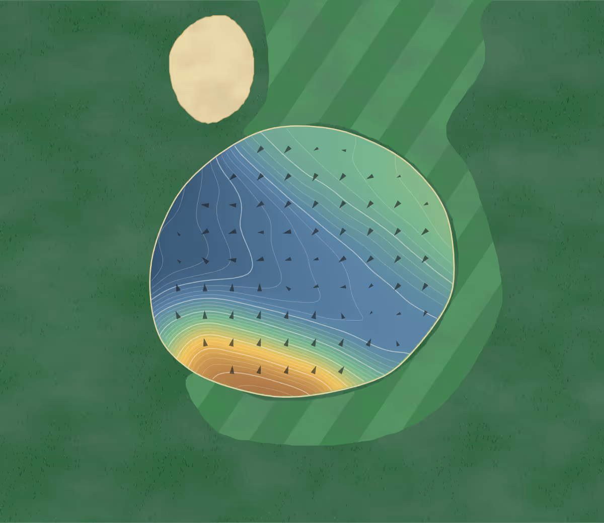 Green contour map of Summit Club at Armonk in Armonk, New York — 299 elevation contours at a 3-inch interval with fall-line arrows, traced from 1-meter lidar